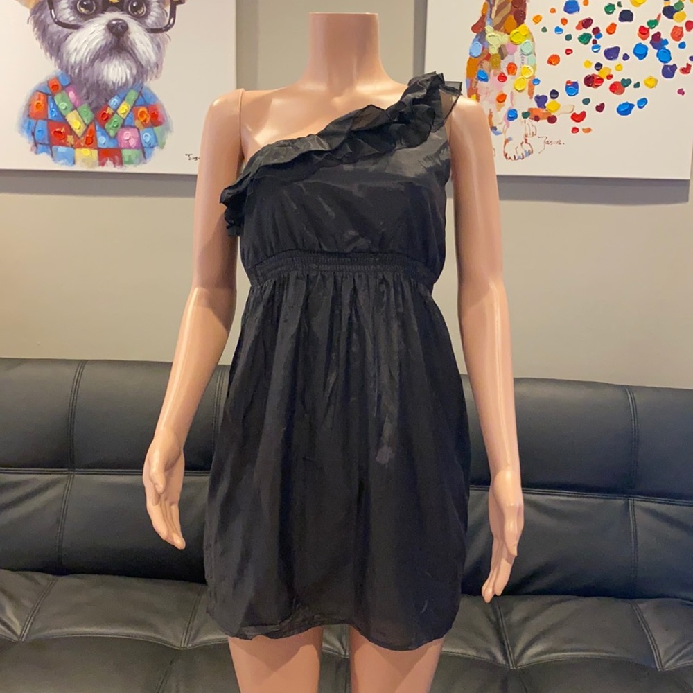 Poetry Clothing Black One Shoulder Ruffle LBD Little Black Dress Small S